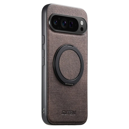 SUTENI G3 For Google Pixel 9 Pro / 9 Magnetic Case Rotating Ring Kickstand Jeans Texture PU TPU Phone Back Cover - Brown - 2