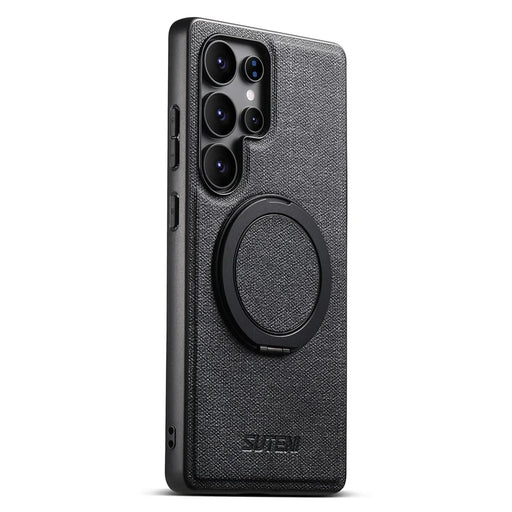 SUTENI G3 For Samsung Galaxy S25 Ultra Magnetic Case Rotating Ring Kickstand Jeans Texture PU TPU Phone Back Cover - Black - 2