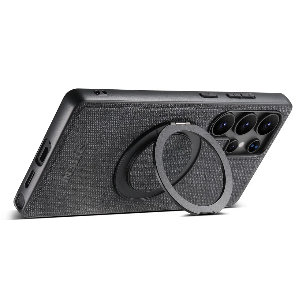 SUTENI G3 For Samsung Galaxy S25 Ultra Magnetic Case Rotating Ring Kickstand Jeans Texture PU TPU Phone Back Cover - Black - 4