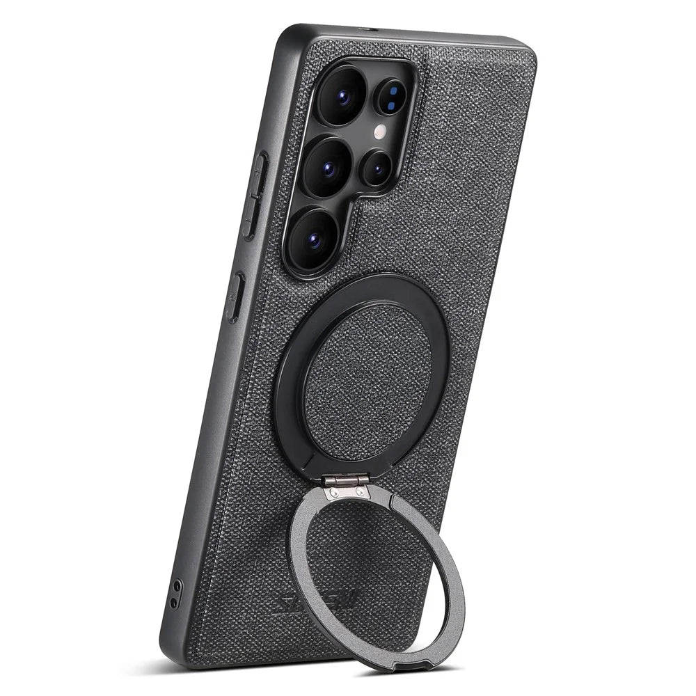SUTENI G3 For Samsung Galaxy S25 Ultra Magnetic Case Rotating Ring Kickstand Jeans Texture PU TPU Phone Back Cover - Black - 5