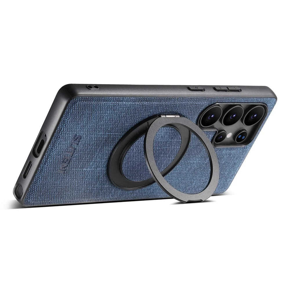 SUTENI G3 For Samsung Galaxy S24 Ultra Magnetic Case Rotating Ring Kickstand Jeans Texture PU TPU Phone Back Cover - Blue - 4