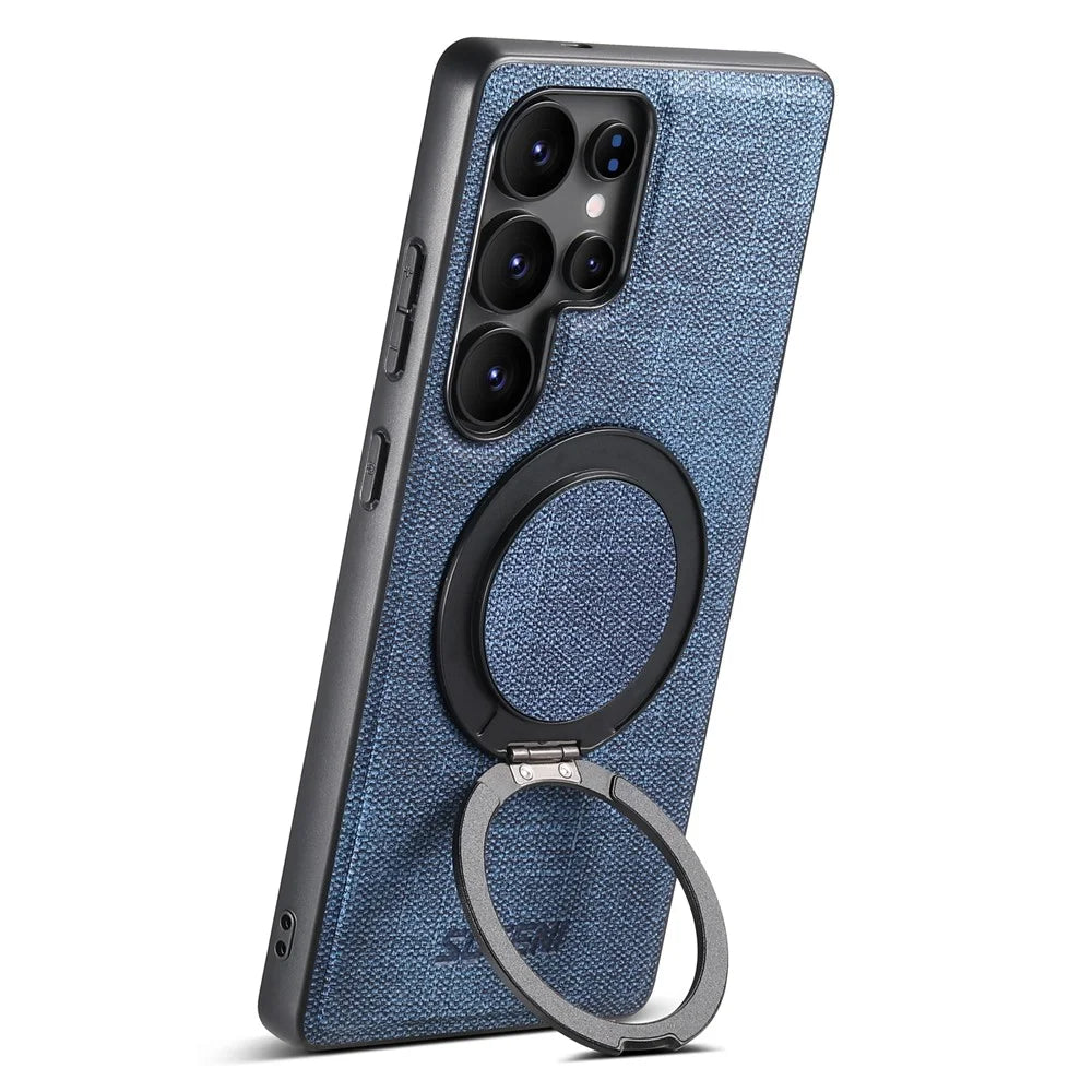 SUTENI G3 For Samsung Galaxy S24 Ultra Magnetic Case Rotating Ring Kickstand Jeans Texture PU TPU Phone Back Cover - Blue - 5