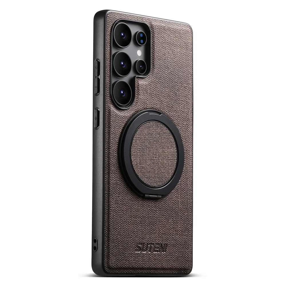 SUTENI G3 For Samsung Galaxy S23 Ultra Magnetic Case Rotating Ring Kickstand Jeans Texture PU TPU Phone Back Cover - Brown - 2