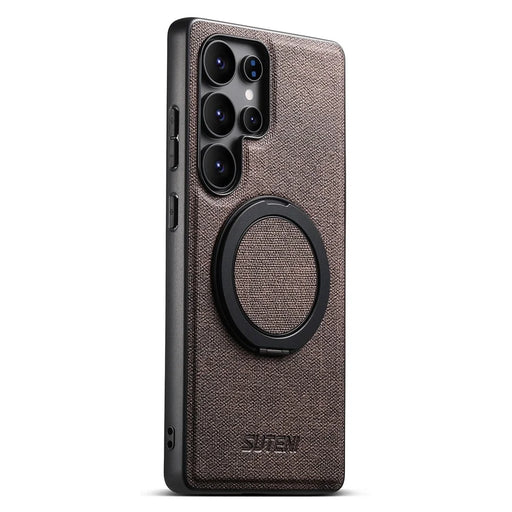 SUTENI G3 For Samsung Galaxy S23 Ultra Magnetic Case Rotating Ring Kickstand Jeans Texture PU TPU Phone Back Cover - Brown - 2