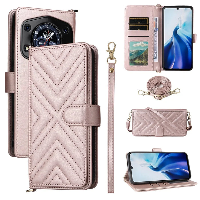 For Cubot A30 Wallet Case with Shoulder / Wrist Strap Leather Phone Cover Stand - Pink - 1
