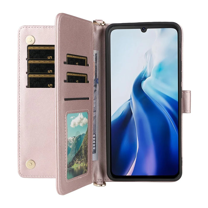 For Cubot A30 Wallet Case with Shoulder / Wrist Strap Leather Phone Cover Stand - Pink - 2