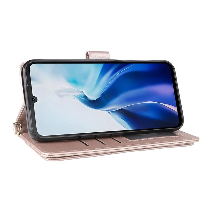 For Cubot A30 Wallet Case with Shoulder / Wrist Strap Leather Phone Cover Stand - Pink - 3
