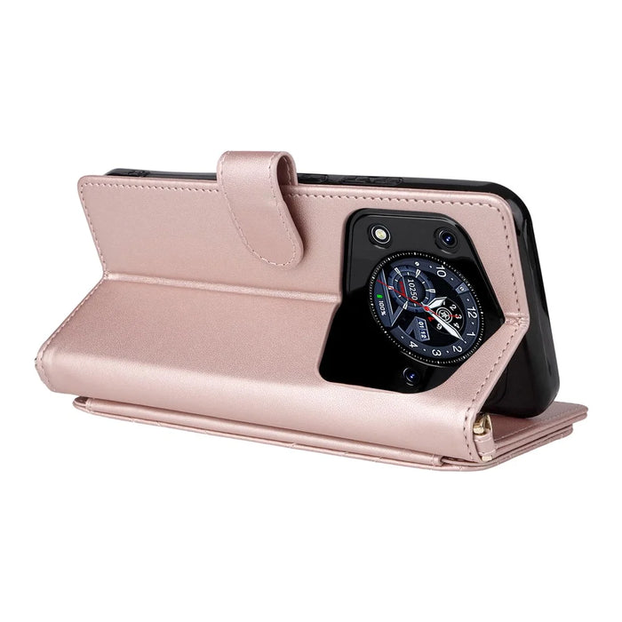 For Cubot A30 Wallet Case with Shoulder / Wrist Strap Leather Phone Cover Stand - Pink - 4