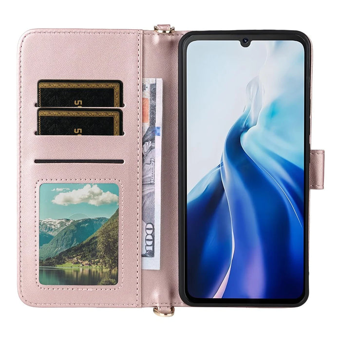 For Cubot A30 Wallet Case with Shoulder / Wrist Strap Leather Phone Cover Stand - Pink - 5
