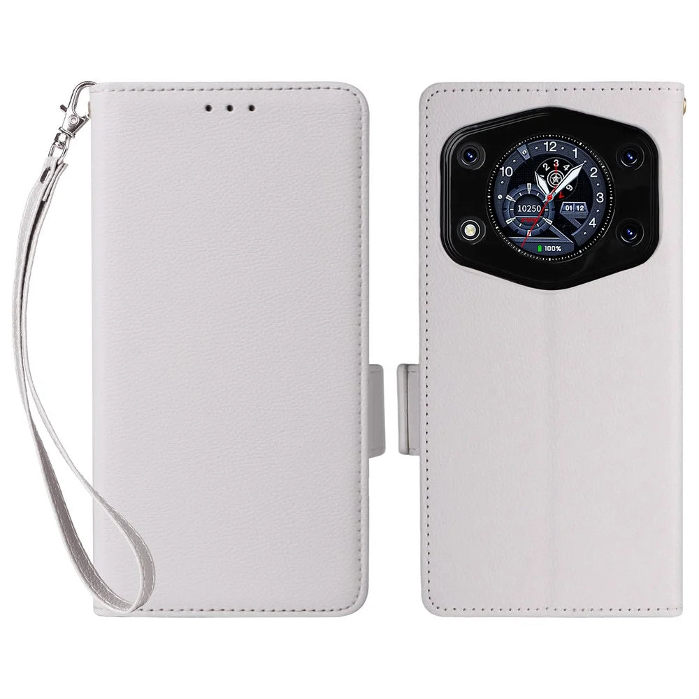 For Cubot A30 Case with Wrist Strap Litchi Texture PU Leather Wallet Phone Cover - White - 1