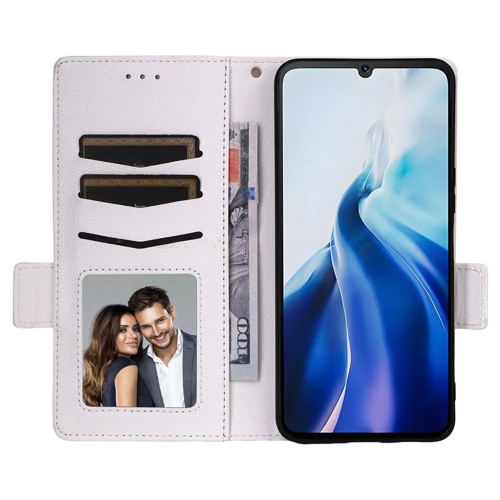 For Cubot A30 Case with Wrist Strap Litchi Texture PU Leather Wallet Phone Cover - White - 2