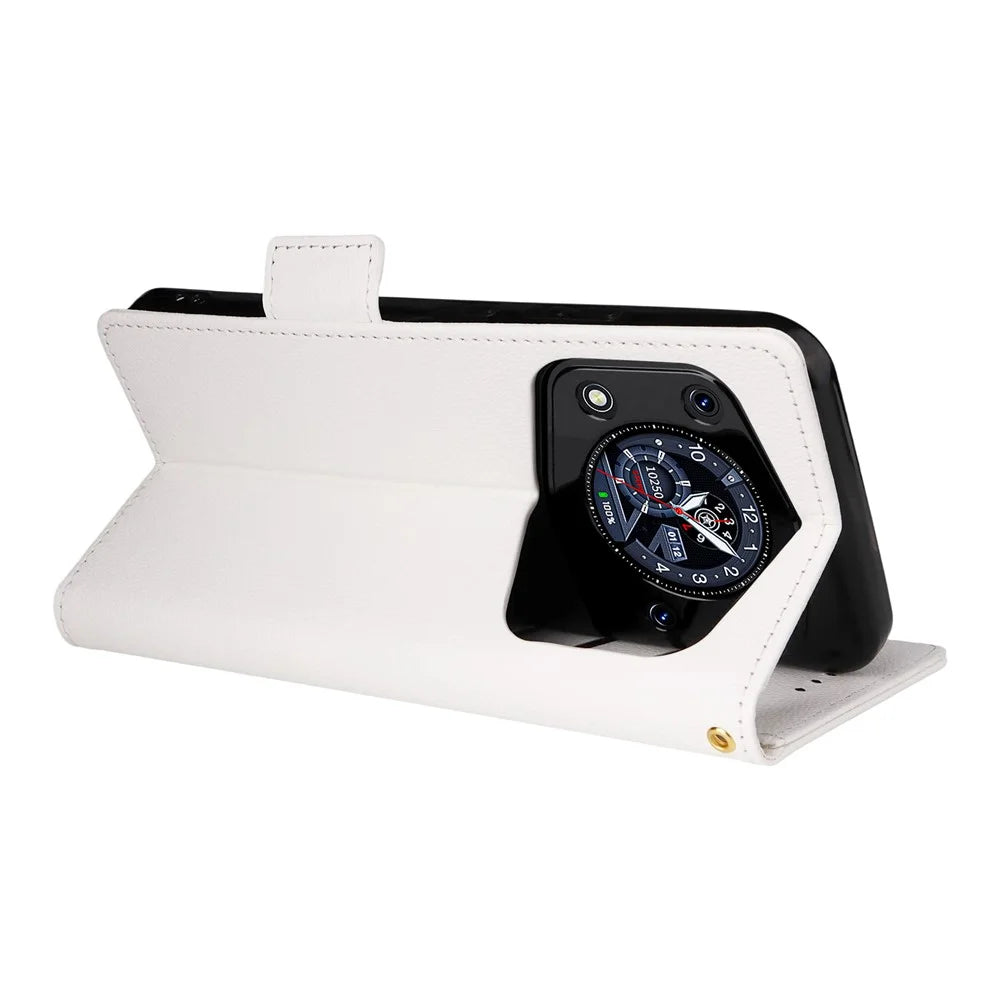 For Cubot A30 Case with Wrist Strap Litchi Texture PU Leather Wallet Phone Cover - White - 3
