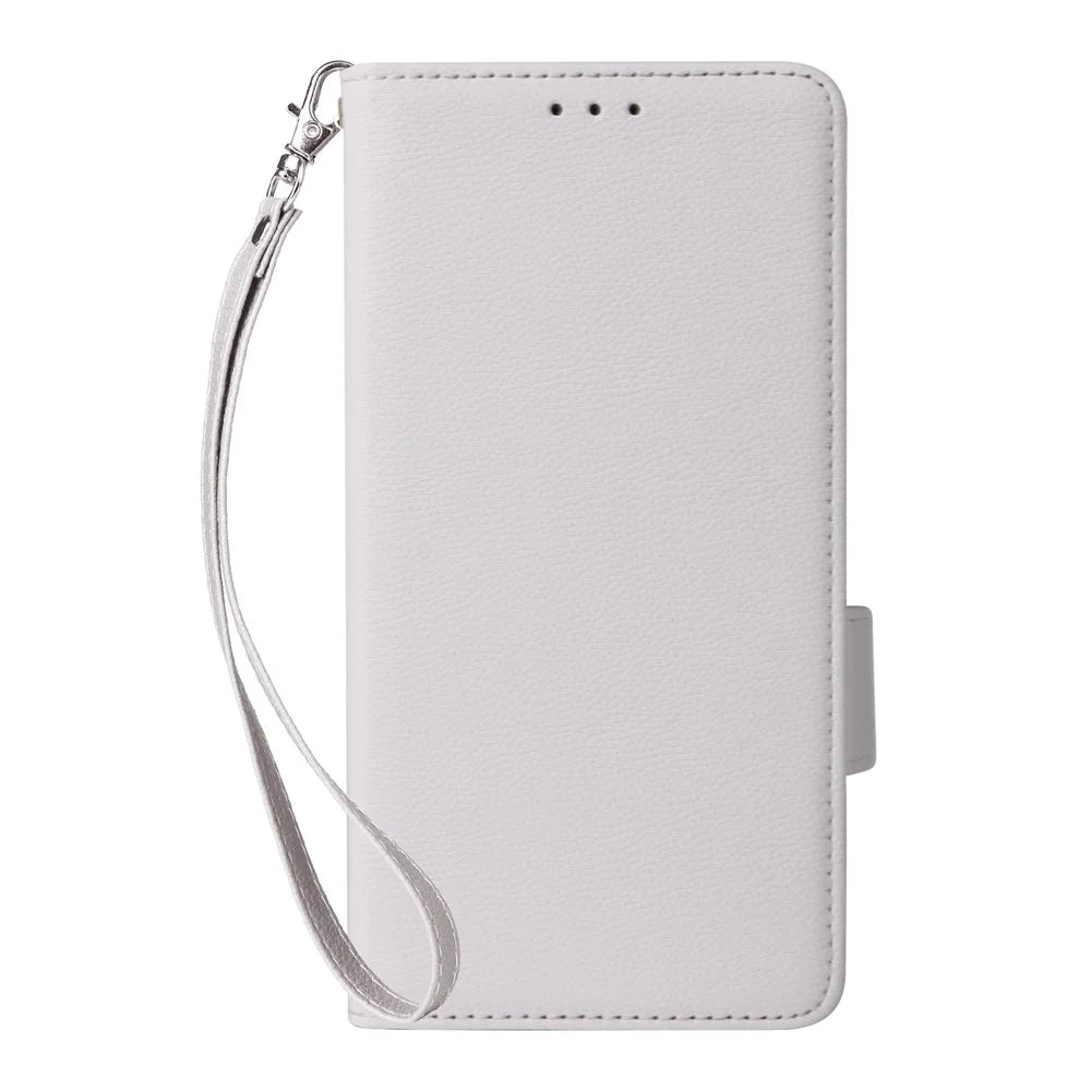 For Cubot A30 Case with Wrist Strap Litchi Texture PU Leather Wallet Phone Cover - White - 7