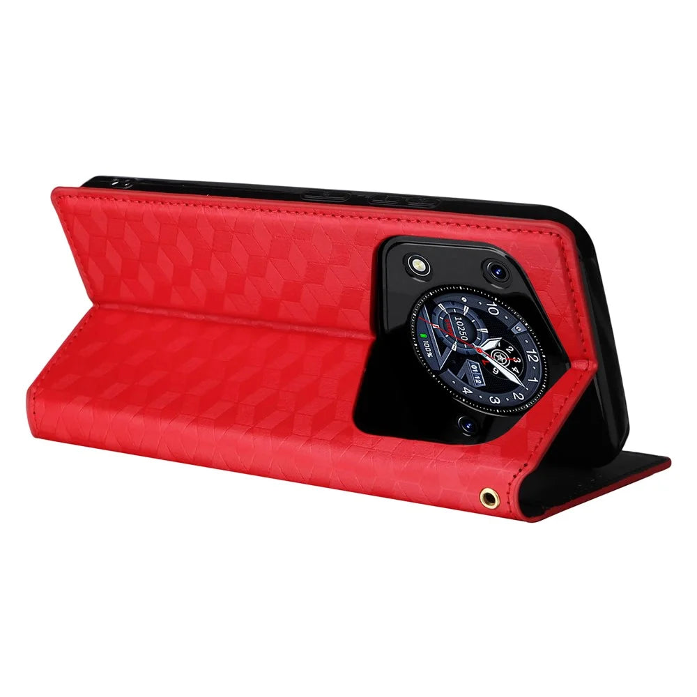 For Cubot A30 Case Wallet Rhombus Imprinted Leather Phone Cover - Red - 5