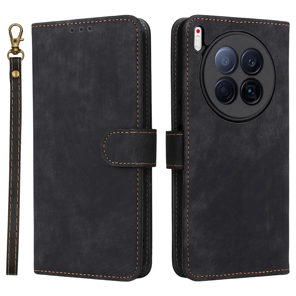 For TECNO Camon 40 Premier 5G Case Wallet RFID Blocking PU Leather Cover Stand with Strap - Black - 1