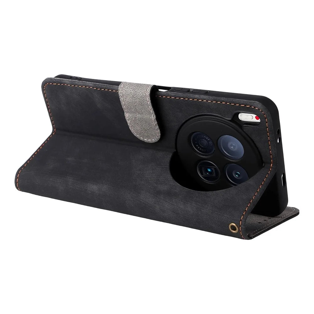 For TECNO Camon 40 Premier 5G Case Wallet RFID Blocking PU Leather Cover Stand with Strap - Black - 5