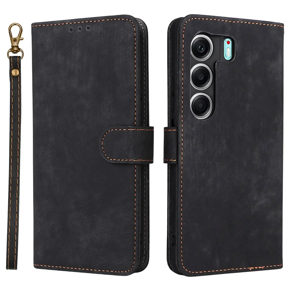 For TECNO Camon 40 Pro 4G  /  5G Case Wallet RFID Blocking PU Leather Cover Stand with Strap - Black - 1