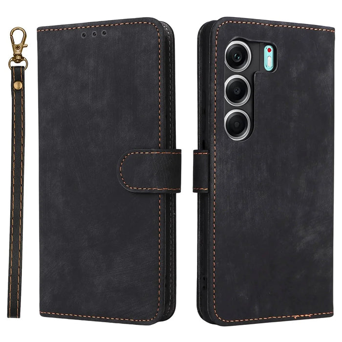 For TECNO Camon 40 Pro 4G  /  5G Case Wallet RFID Blocking PU Leather Cover Stand with Strap - Black - 1