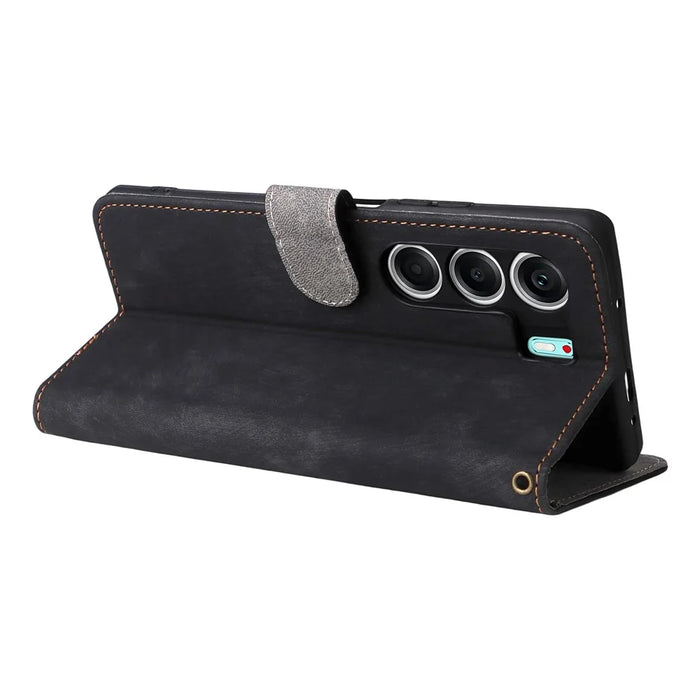 For TECNO Camon 40 Pro 4G  /  5G Case Wallet RFID Blocking PU Leather Cover Stand with Strap - Black - 5