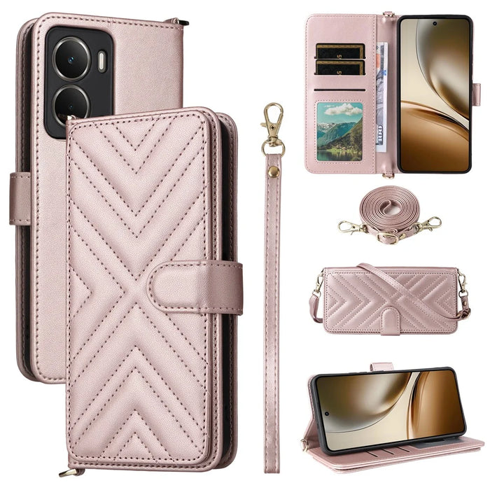 For Realme Neo7x 5G  /  P3 5G Wallet Case with Shoulder / Wrist Strap Leather Phone Cover Stand - Pink - 1