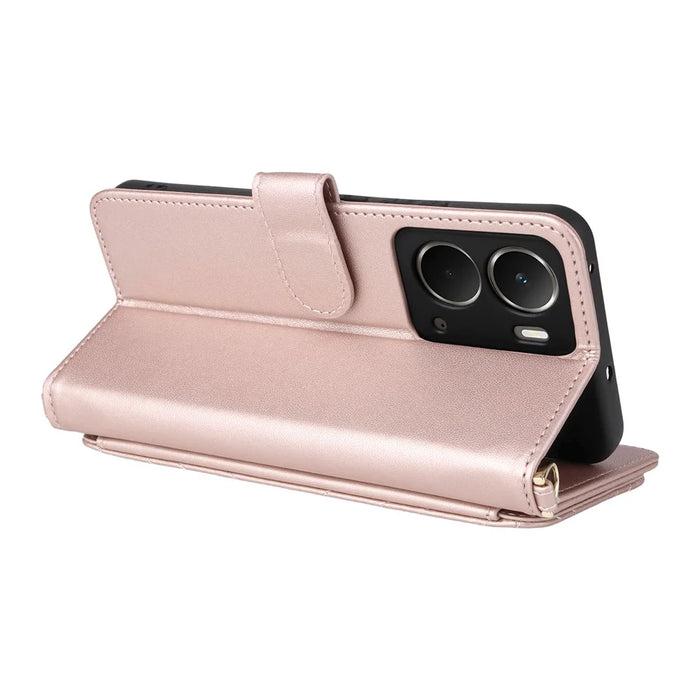 For Realme Neo7x 5G  /  P3 5G Wallet Case with Shoulder / Wrist Strap Leather Phone Cover Stand - Pink - 4