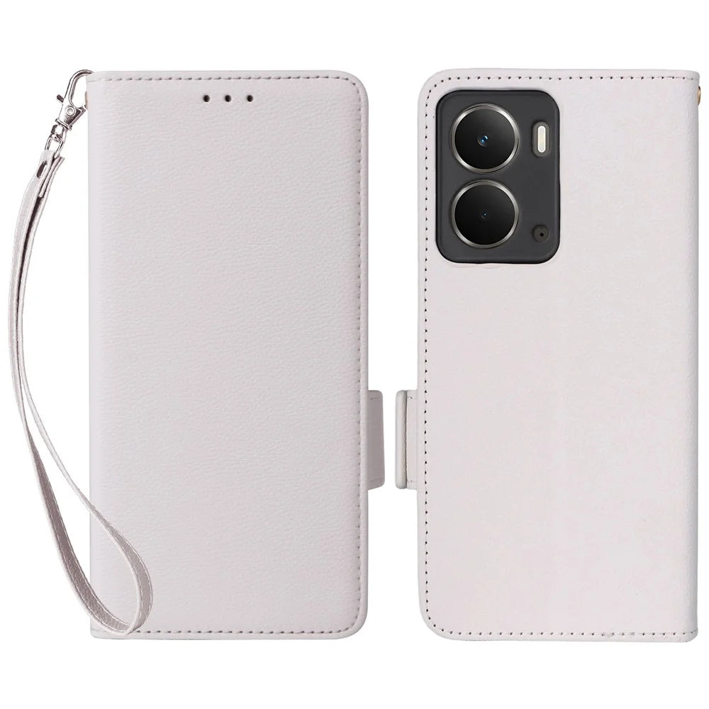 For Realme Neo7x 5G  /  P3 5G Case with Wrist Strap Litchi Texture PU Leather Wallet Phone Cover - White - 1