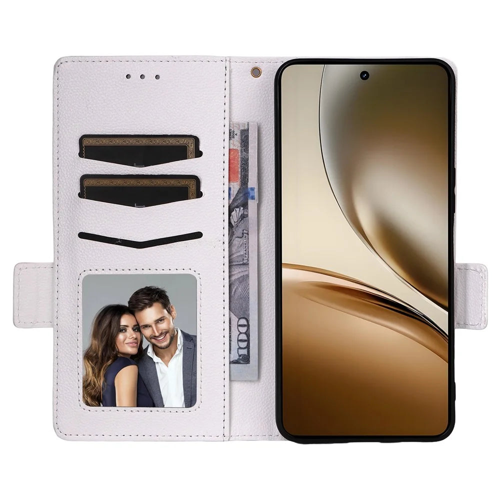 For Realme Neo7x 5G  /  P3 5G Case with Wrist Strap Litchi Texture PU Leather Wallet Phone Cover - White - 2