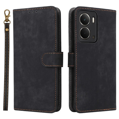 For Realme Neo7x 5G  /  P3 5G Case Wallet RFID Blocking PU Leather Cover Stand with Strap - Black - 1