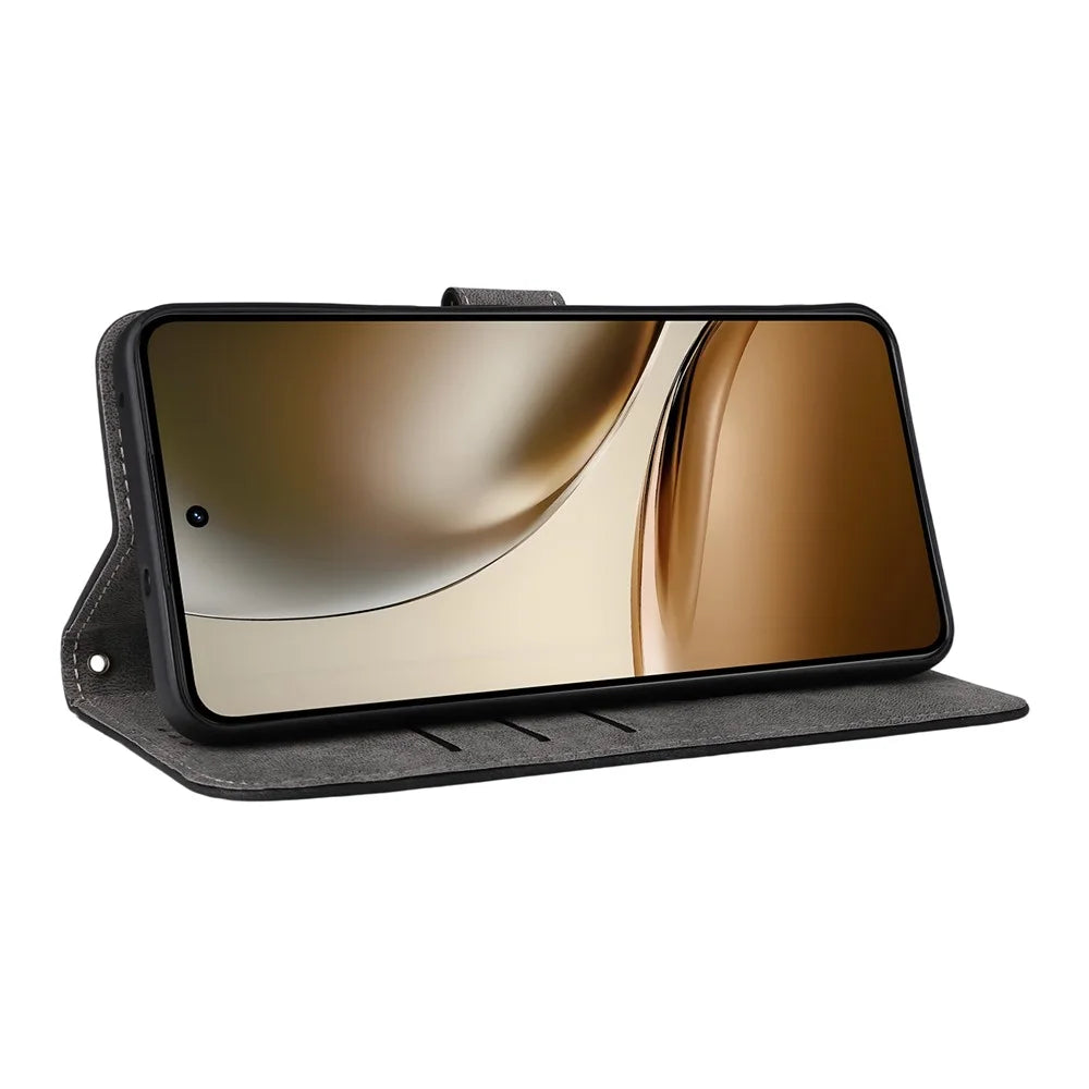 For Realme Neo7x 5G  /  P3 5G Case Wallet RFID Blocking PU Leather Cover Stand with Strap - Black - 4