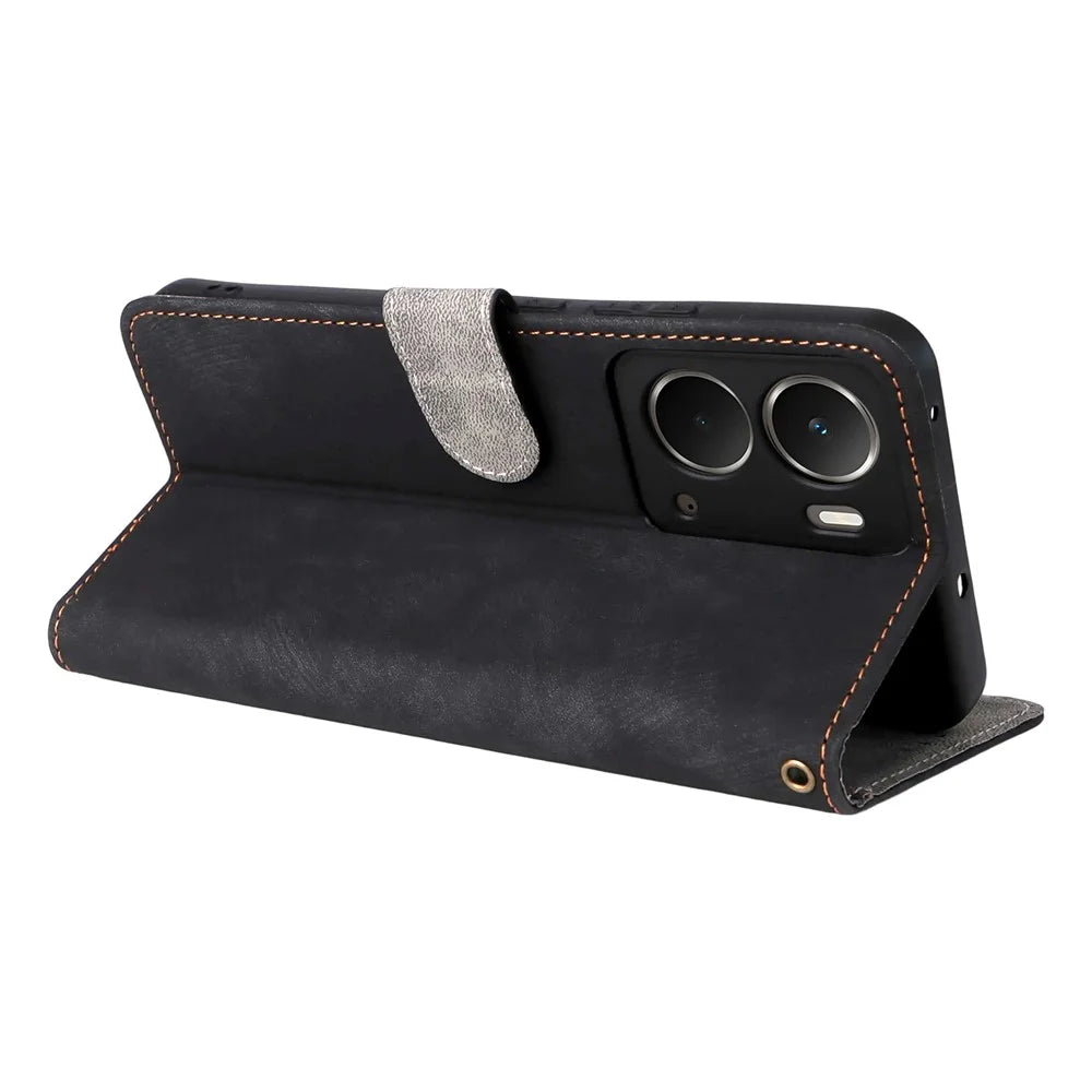For Realme Neo7x 5G  /  P3 5G Case Wallet RFID Blocking PU Leather Cover Stand with Strap - Black - 5