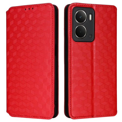 For Realme Neo7x 5G  /  P3 5G Case Wallet Rhombus Imprinted Leather Phone Cover - Red - 1