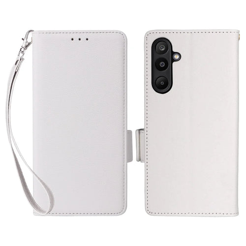 For Samsung Galaxy M16 5G  /  F16 5G Case with Wrist Strap Litchi Texture PU Leather Wallet Phone Cover - White - 1
