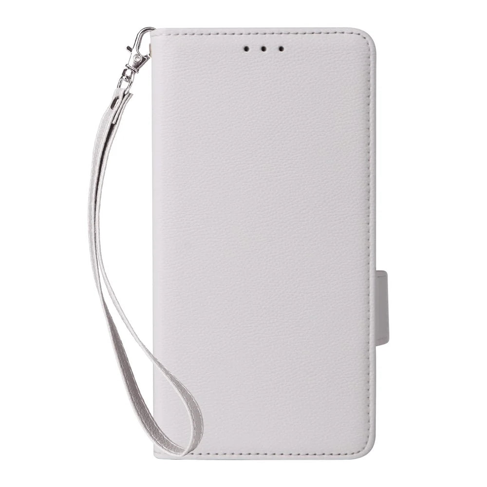For Samsung Galaxy M16 5G  /  F16 5G Case with Wrist Strap Litchi Texture PU Leather Wallet Phone Cover - White - 7