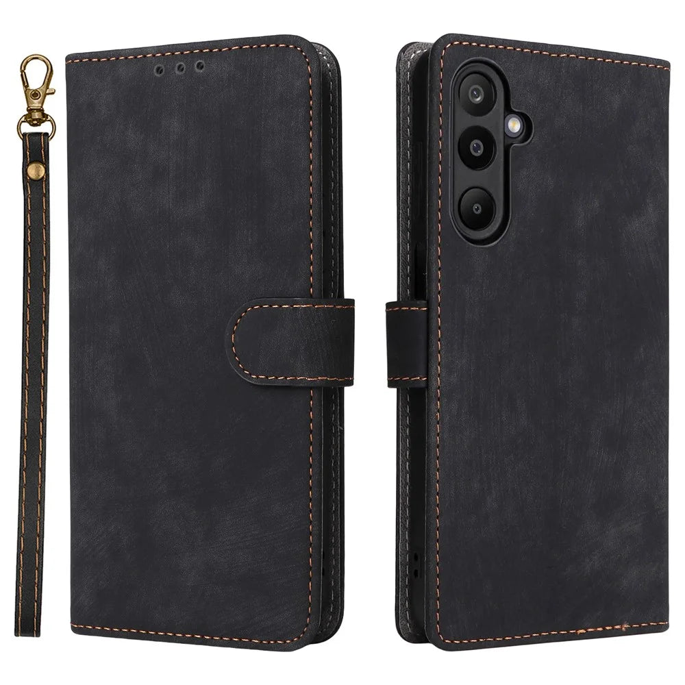 For Samsung Galaxy M16 5G  /  F16 5G Case Wallet RFID Blocking PU Leather Cover Stand with Strap - Black - 1