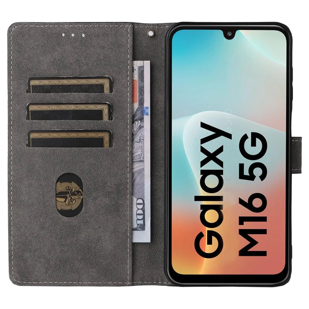 For Samsung Galaxy M16 5G  /  F16 5G Case Wallet RFID Blocking PU Leather Cover Stand with Strap - Black - 2