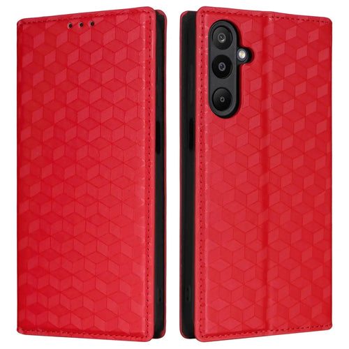 For Samsung Galaxy M16 5G  /  F16 5G Case Wallet Rhombus Imprinted Leather Phone Cover - Red - 1