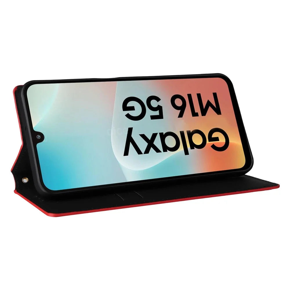 For Samsung Galaxy M16 5G  /  F16 5G Case Wallet Rhombus Imprinted Leather Phone Cover - Red - 3