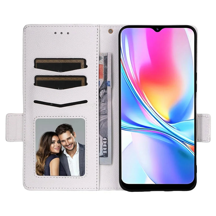 For ZTE Blade A35e (EU) (Z2466) Case with Wrist Strap Litchi Texture PU Leather Wallet Phone Cover - White - 2