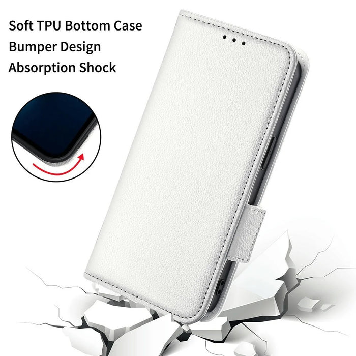 For ZTE Blade A35e (EU) (Z2466) Case with Wrist Strap Litchi Texture PU Leather Wallet Phone Cover - White - 6