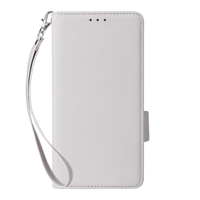 For ZTE Blade A35e (EU) (Z2466) Case with Wrist Strap Litchi Texture PU Leather Wallet Phone Cover - White - 7