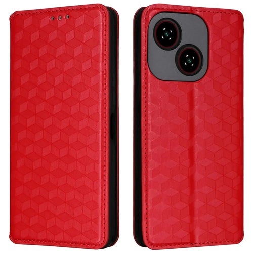 For ZTE Blade A35e (EU) (Z2466) Case Wallet Rhombus Imprinted Leather Phone Cover - Red - 1