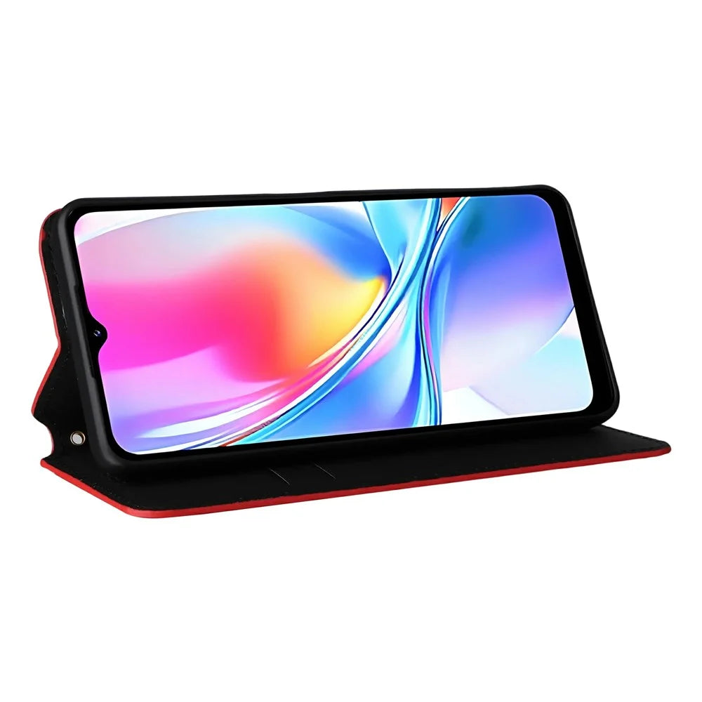 For ZTE Blade A35e (EU) (Z2466) Case Wallet Rhombus Imprinted Leather Phone Cover - Red - 4