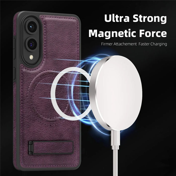 For Samsung Galaxy S25 Edge Magnetic Case with Folded Kickstand PC Silicone Leather Phone Back Cover - Dark Purple - 3