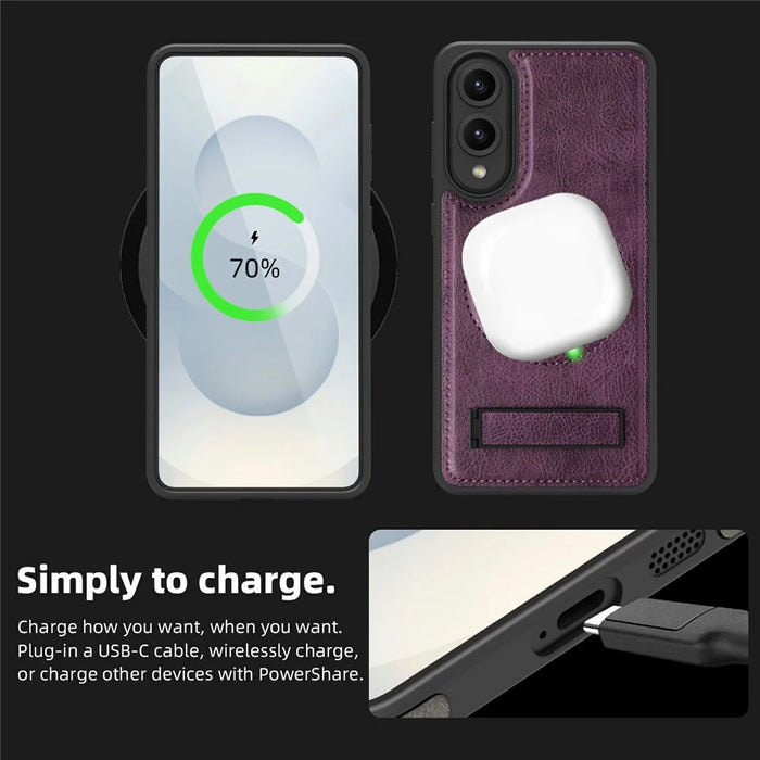 For Samsung Galaxy S25 Edge Magnetic Case with Folded Kickstand PC Silicone Leather Phone Back Cover - Dark Purple - 4