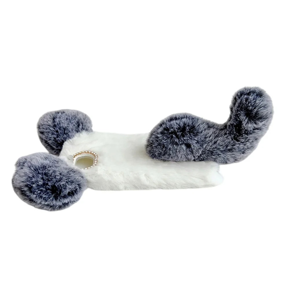 For iPhone 17e / 16e Case Plush Mouse Winter Fluffy TPU Phone Cover - Grey - 3