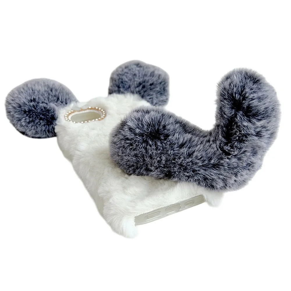 For iPhone 17e / 16e Case Plush Mouse Winter Fluffy TPU Phone Cover - Grey - 4