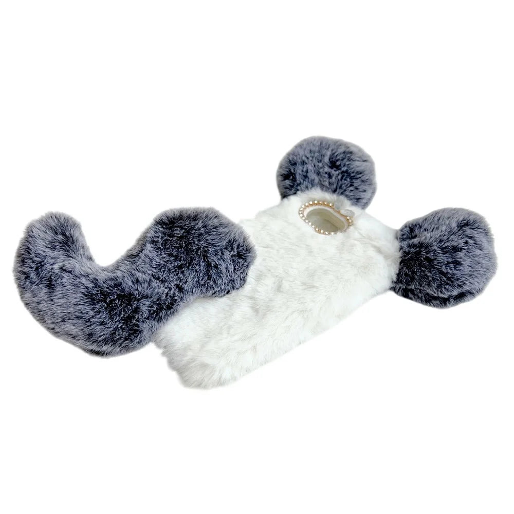 For iPhone 17e / 16e Case Plush Mouse Winter Fluffy TPU Phone Cover - Grey - 5