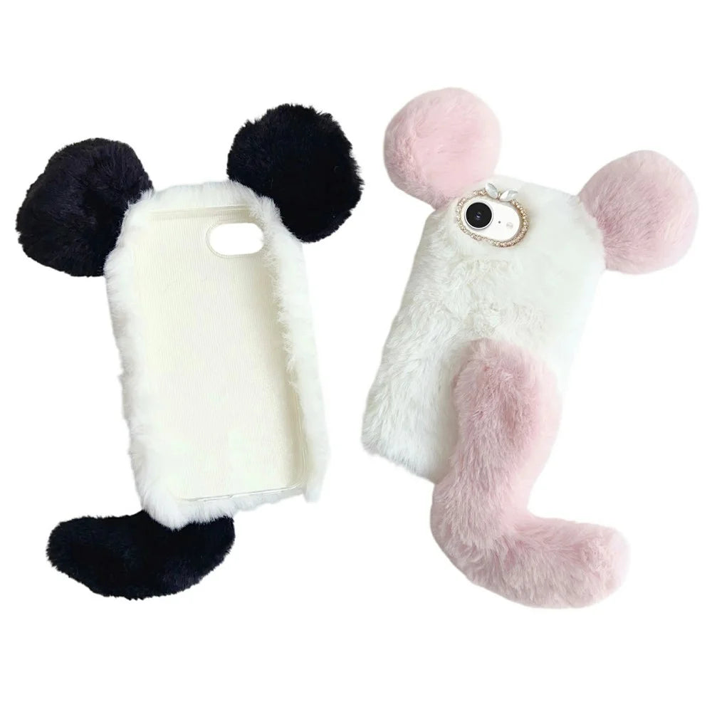 For iPhone 17e / 16e Case Plush Mouse Winter Fluffy TPU Phone Cover - Grey - 7