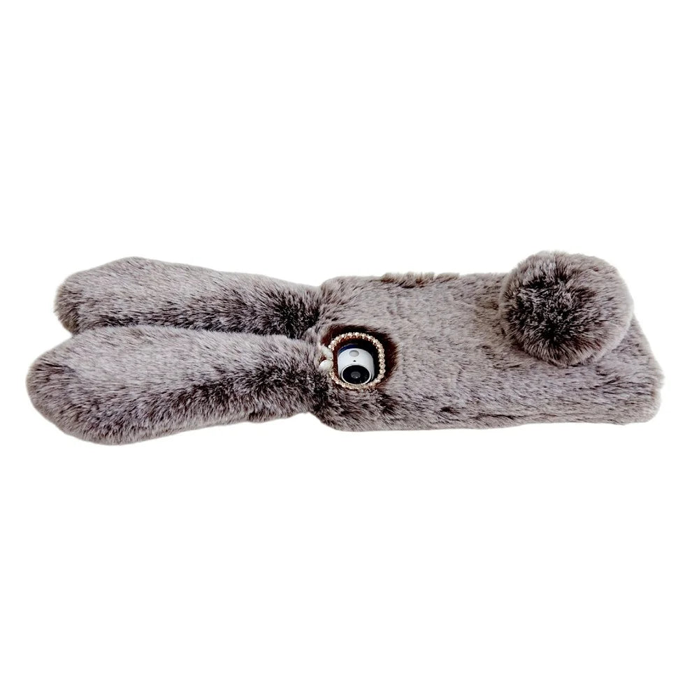 For iPhone 17e / 16e Case Plush Cute Bunny Winter Fluffy TPU Phone Cover - Brown - 4