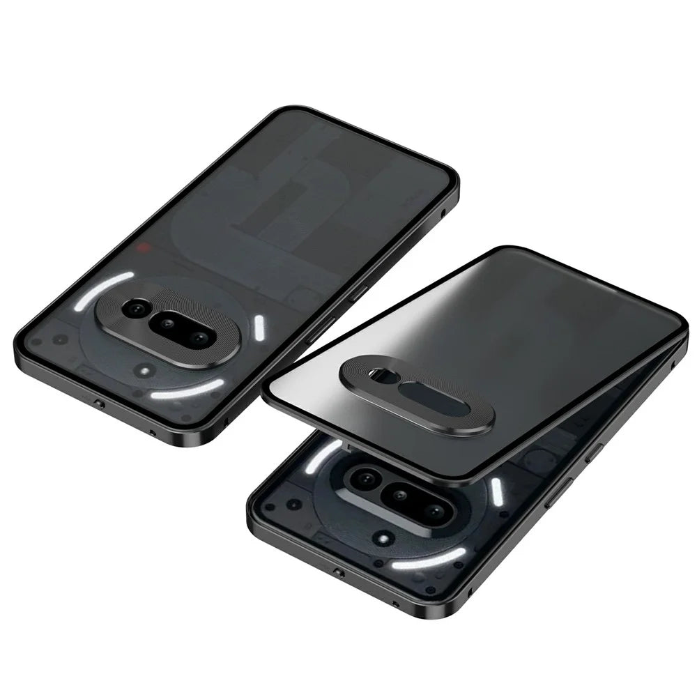 For Nothing Phone (3a) Matte Case Aluminium Alloy + PC Phone Cover Pop-Up Snap Lock - Black - 1